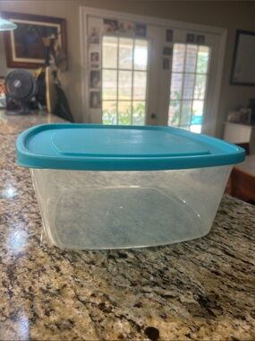 Clear Food Storage Container with Teal Lid Large 7.4L Durable Kitchen Storage